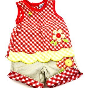 Baby Girls Outfit Size 3/6m Summer Matching 2pc Set Top Embroidered Flower